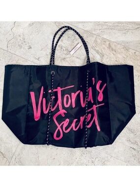 NWT Victoria’s Secret Angel Tote Black Pink Convertible Rope Weekender Tote Bag